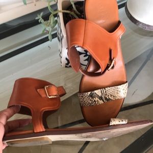 Cole Haan flat ankle strap‎ sandals with snake skinny straps size 8 used